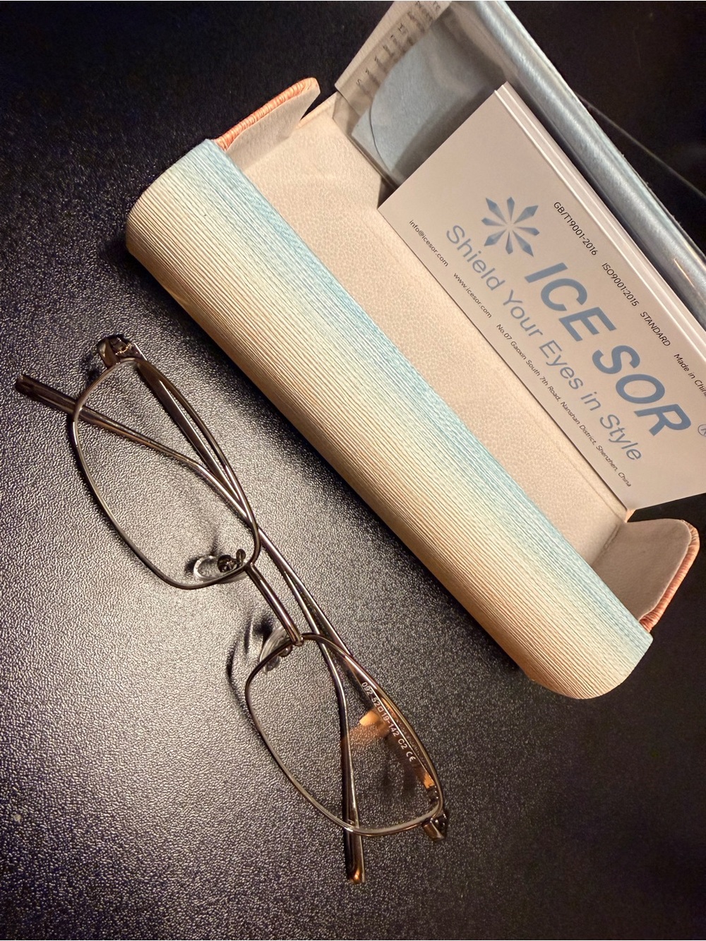 Blue & Cream Eyeglass Case with Glasses